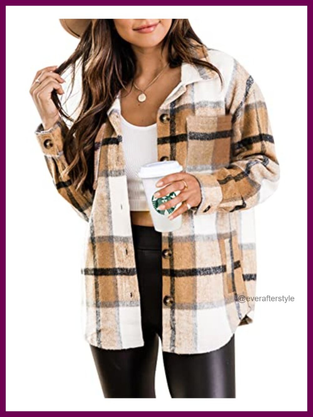 Flannel Plaid Shacket Jacket Button Down Shirt with Pockets